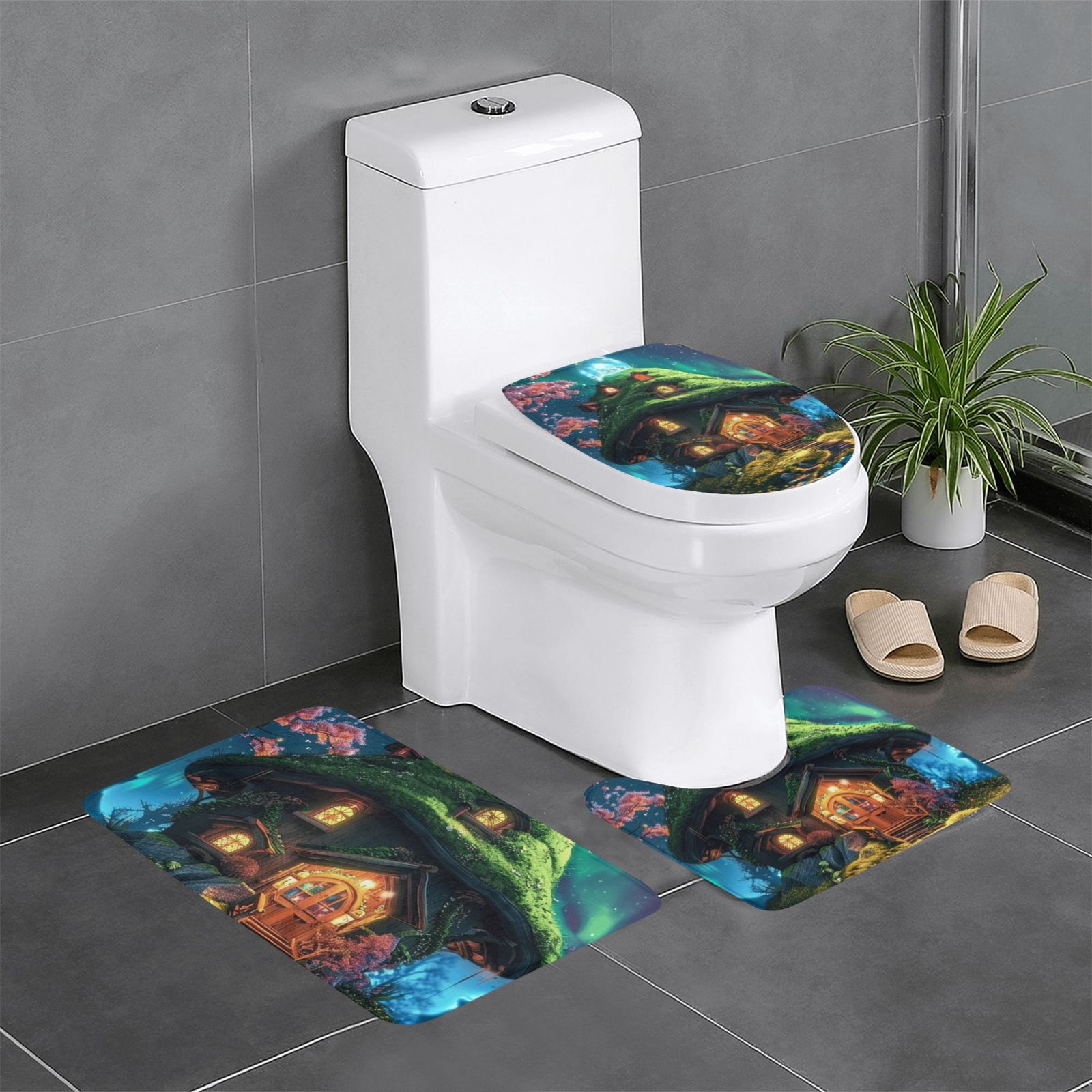 Green building Bathroom Decot Bathroom Rug Sets 3 Piece Toilet mat
