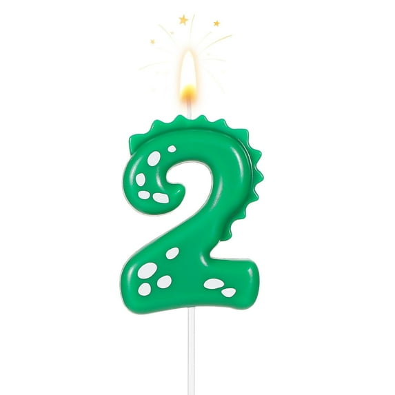 Green dinosaur birthday candles (number 2 candles), dinosaur number candles, suitable for dinosaur theme birthday number candles, party decorations