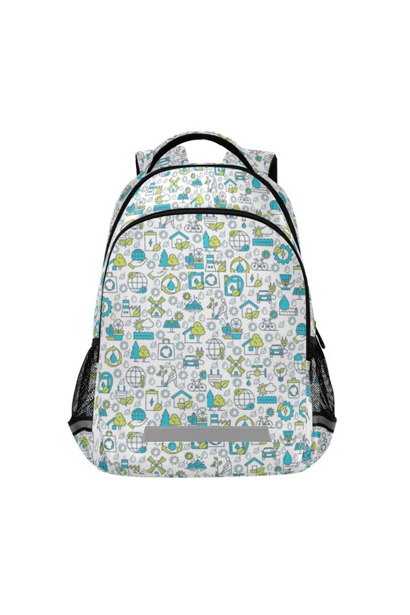 Green ecology icon pattern design Backpack for ersonalized 16 Inch Backpack Middle Bookbag for Back to Gift