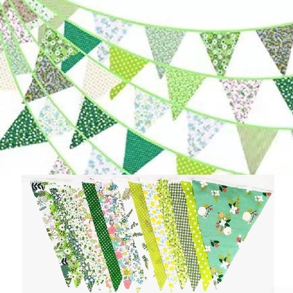 Green fabric triangular flag string, 50 foot triangular ribbon, used for party, wedding, day care decoration