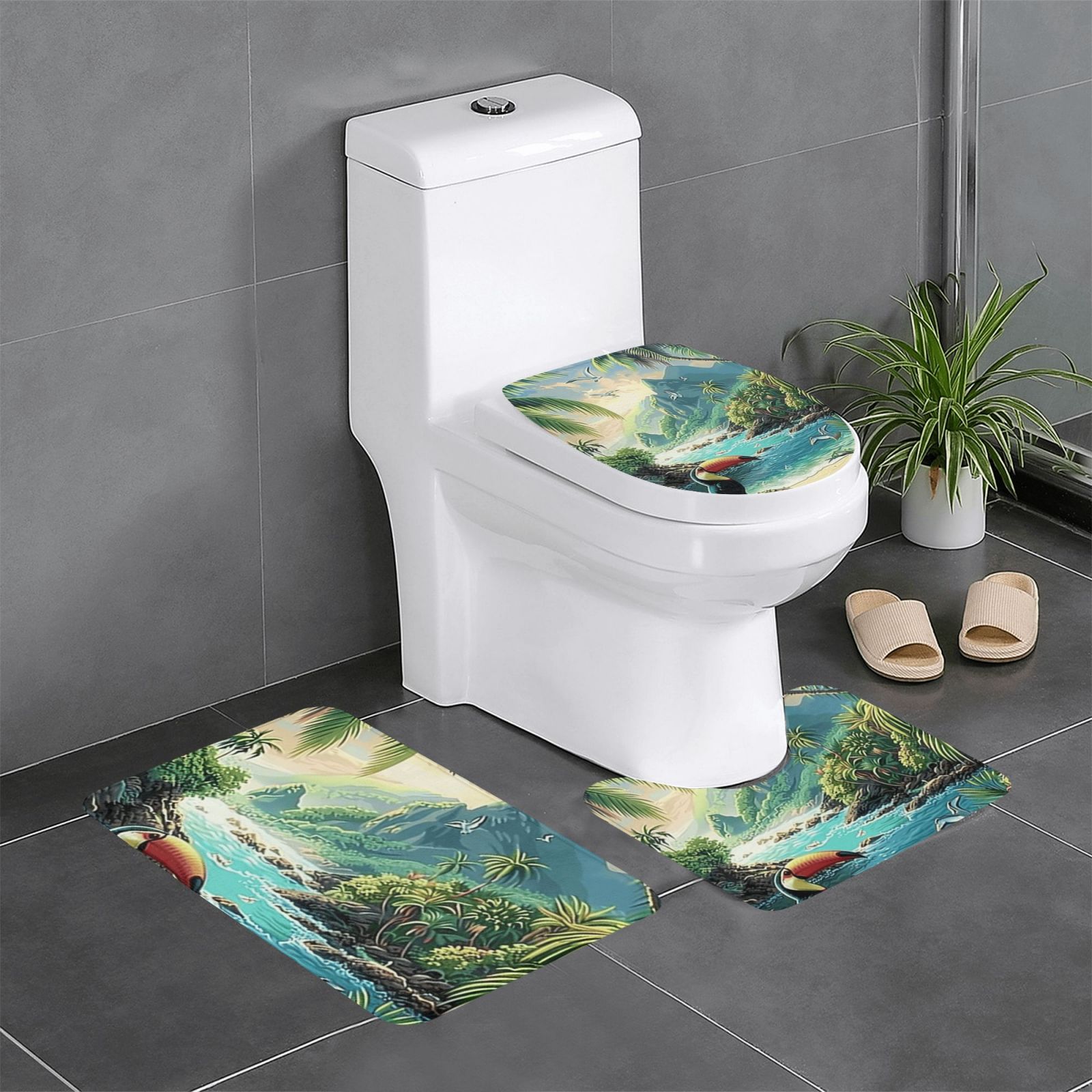 Green feature feature Memory Foam bathroom rug, bathroom mat 3 sets