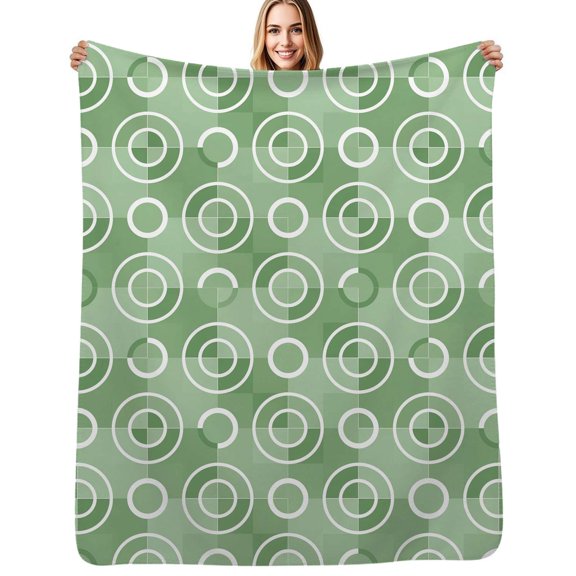 Green geometric circle pattern Flannel Blanket Warm Soft Bedding Throws Winter Camping Chair Sofa Bed