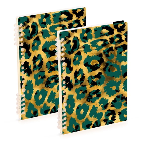 Green-gold Leopard Skin Notebook Detachable Coil Notebook Diary Plan Book A5 Size 60 Pages 2 Pack