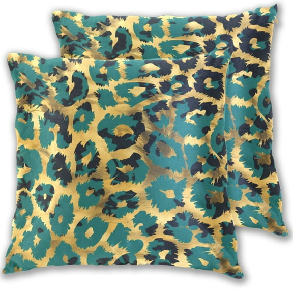 Green-gold Leopard Skin Throw Pillow Covers Pillowcases 16 x 16 Inch Home Decor 2 Packs for Bedroom Sofa