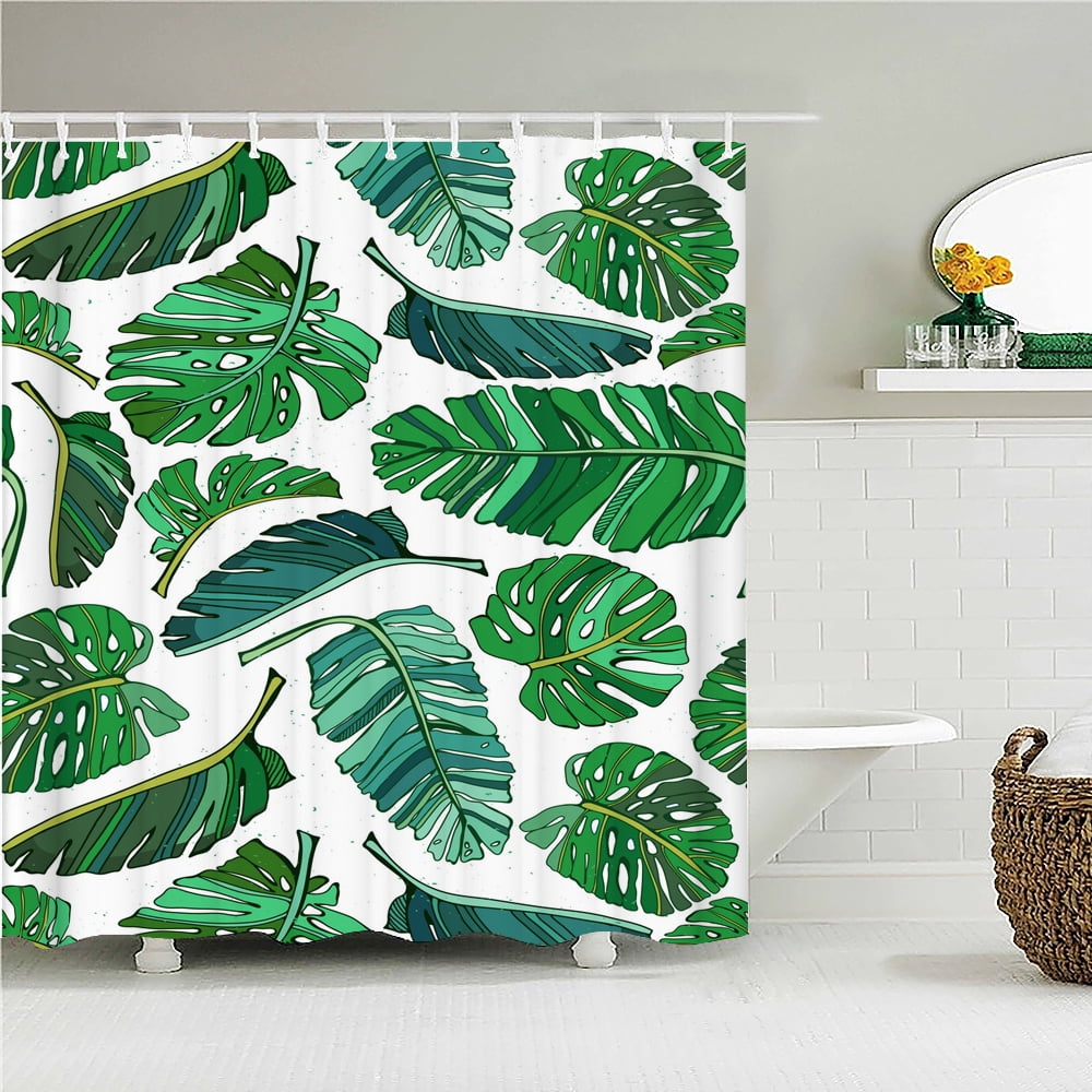 Green leaves Plant Palm leaf Pattern Bath Curtain Waterproof Fabric ...