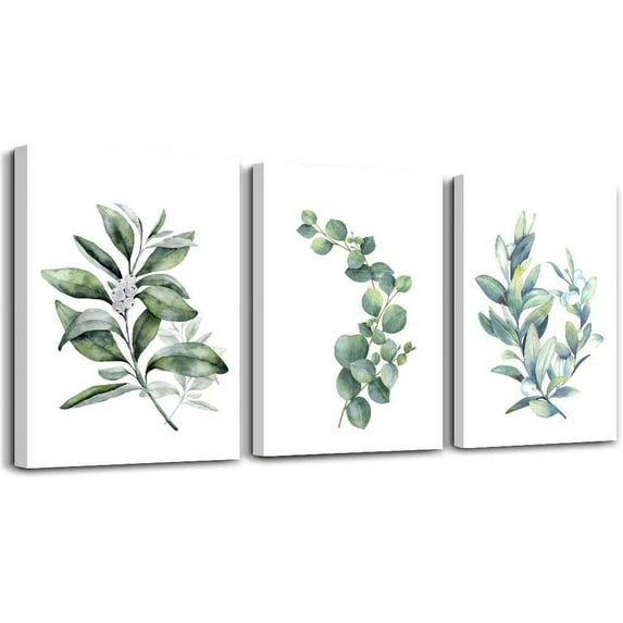 Green leaves Plants Canvas Wall Art for Living Room modern Bathroom Wall Decor for Bedroom Kitchen Home Decorations 3 panel Watercolor painting Canvas Prints Posters Artwork office mural Art works