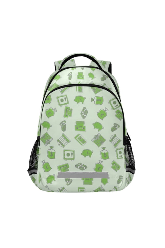 Green money pattern design background Backpack with Chest Strap, Laptop Backpack, Travel Hiking Rucksack, Knapsack