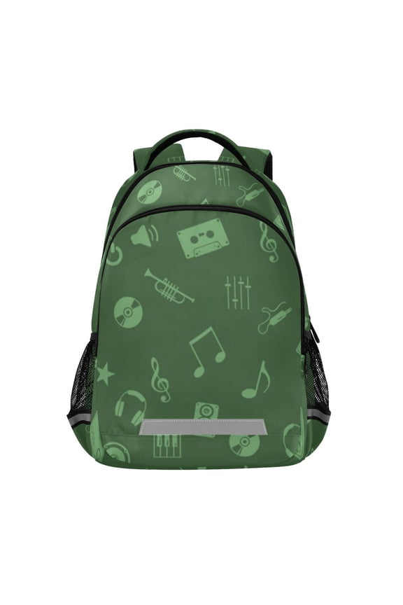 Green music icon seamless pattern Backpack with Chest Strap, Laptop Backpack, Travel Hiking Rucksack, Knapsack