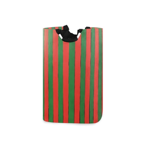Green-red Stripes Laundry Basket with Handles Foldable Laundry Hamper Freestanding Washing Bin 50L