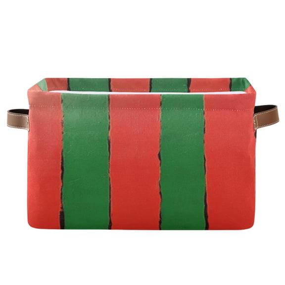 Green-red Stripes Square Storage Bins with Handles Collapsible Containing Box 1 Pack