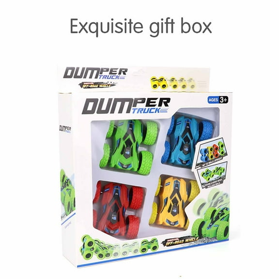 Green red yellow blue Children Double Sided Stunt Car Toy With Inertia Motion And Rubber Tires For Flip And Roll Play Set Of 4 Colors