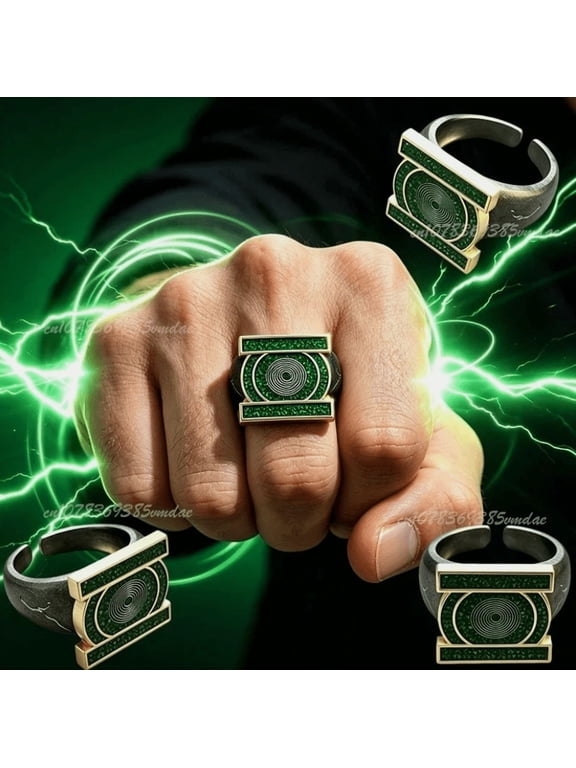 Green ring, green lantern corps ring, cosplay ring, men statement ring, costume ring
