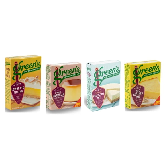 Green's British Home Baking Variety Pack, Lemon Meringue Pie Filling, Sweet Carmelle, Cheesecake Mix, Egg Custard Mix
