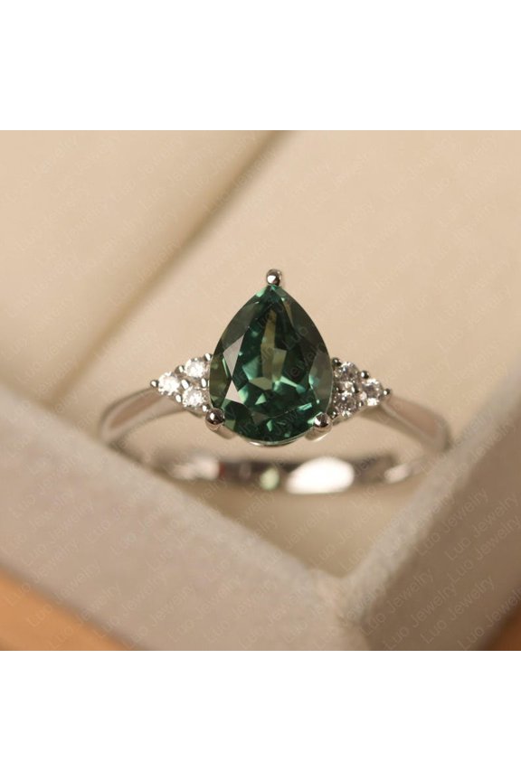 Green sapphire ring, round cut engagement ring,branch leaf ring,sterling silver,anniversary gifts