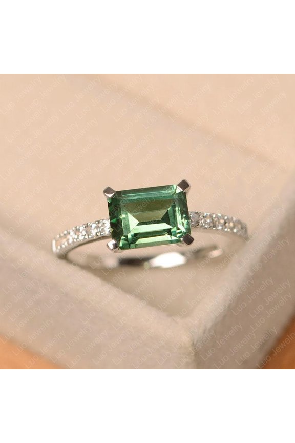 Green sapphire ring, round cut engagement ring,branch leaf ring,sterling silver,anniversary gifts