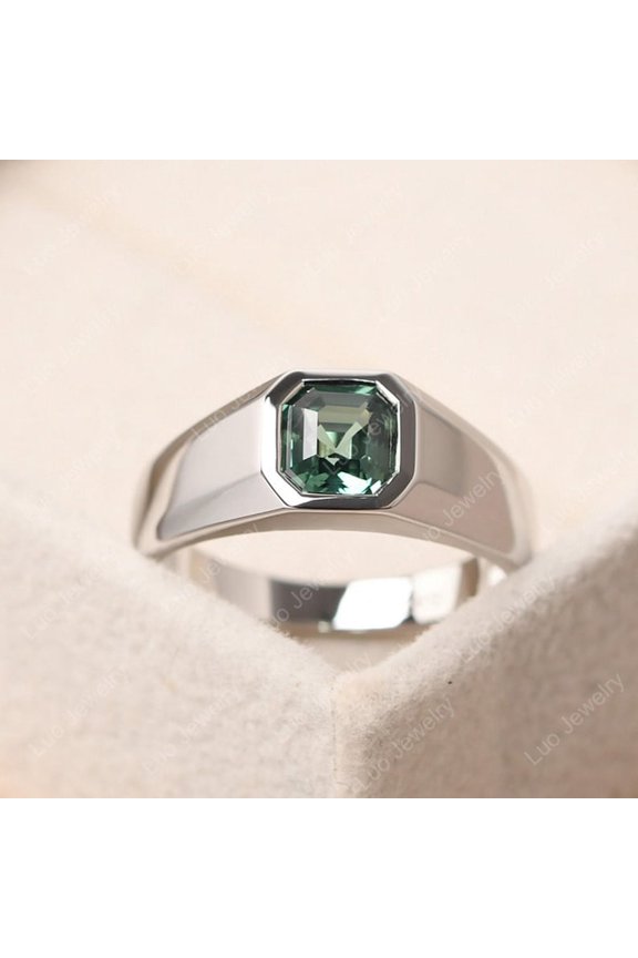 Green sapphire ring, round cut engagement ring,branch leaf ring,sterling silver,anniversary gifts