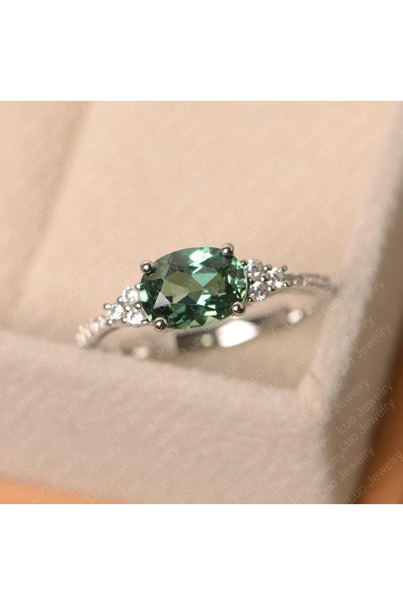 Green sapphire ring, round cut engagement ring,branch leaf ring,sterling silver,anniversary gifts