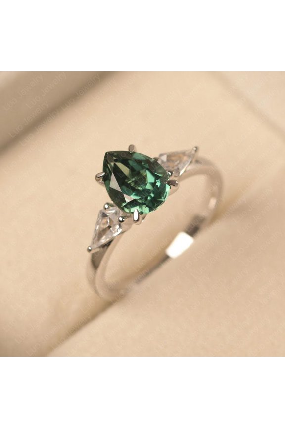 Green sapphire ring, round cut engagement ring,branch leaf ring,sterling silver,anniversary gifts