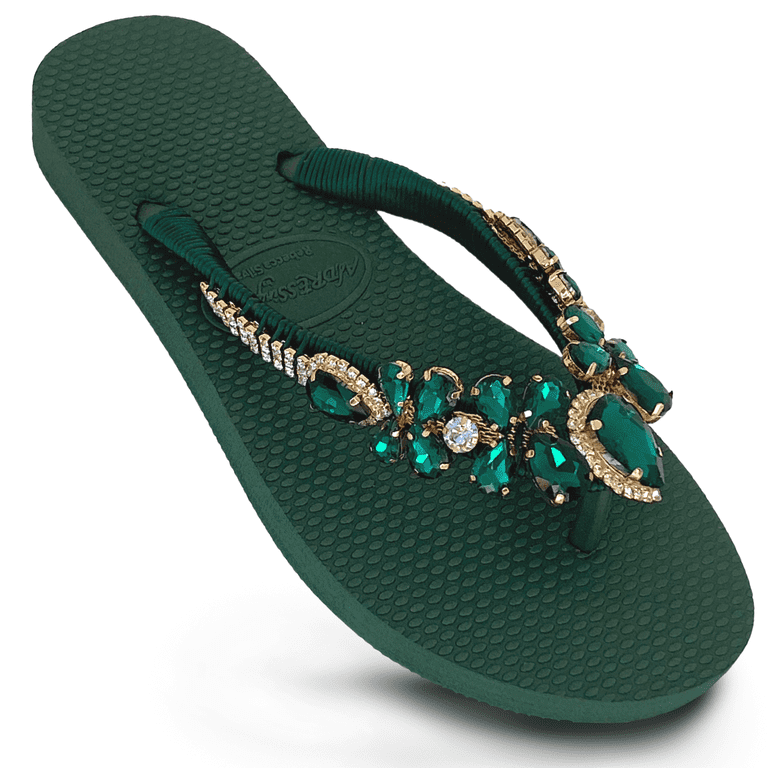 Green size 6 Glam Flip Flops With Rhinestones For Women