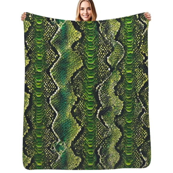 Green snakeskin seamless pattern repeat Soft Blanket Travel Bedding Throws Flannel Bedspread Sofa Bed Cover