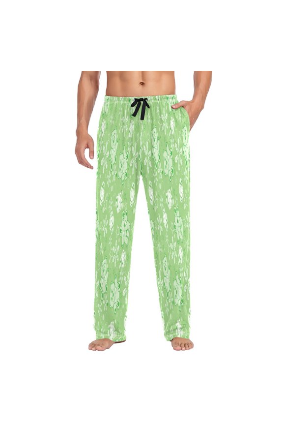 Green teddy bear Christmas pattern Men's Pajama Pants Ultra Bottoms Sleepwear Bottom Pants with Pocket Drawstring