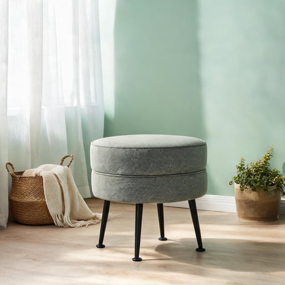 Green-toned Compact Mid-Century Square Accent Ottoman, Solid Wood Upholstered Foot Rest