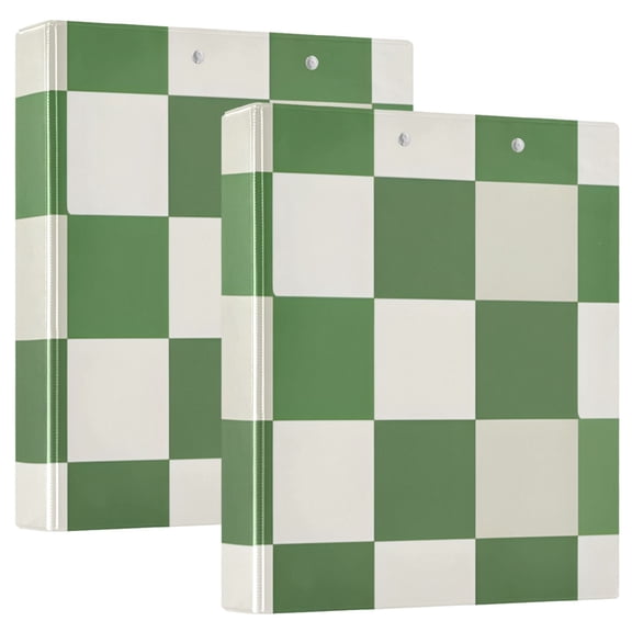 Green-white Plaid Round Ring Binder 3 Rings 1.5" Capacity File Storage for A4 Size 1 Pack