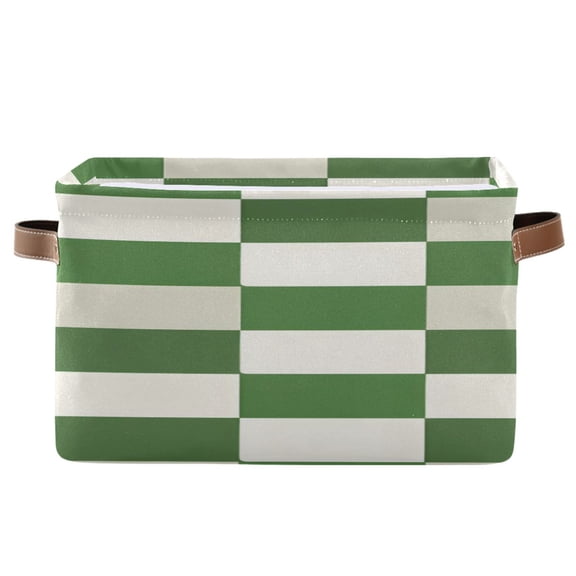 Green-white Plaid Square Storage Bins with Handles Collapsible Containing Box 1 Pack