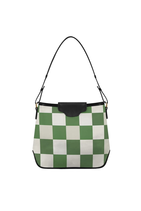 Green-white Plaid Women's Tote Bag Convertible Handbags Hobo Shoulder Bag with Zipper Magnetic Snap