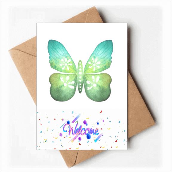 Green with Floral Pattern Welcome Back Greeting Cards Envelopes Blank