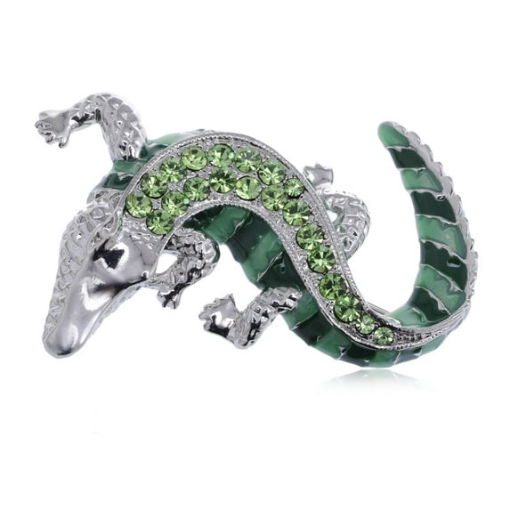 Green y Tone Crawling Alligator Crocodile Reptile Body Brooch Pin