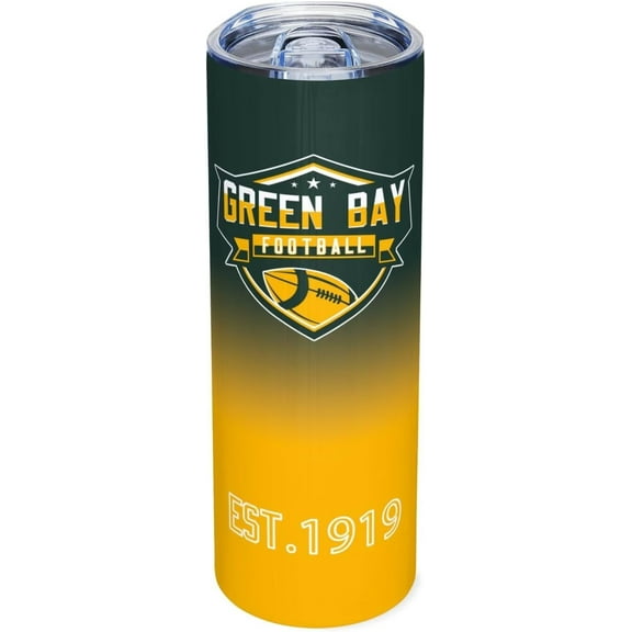 GreenBay EST 1919 Tumblers 20oz Straight Skinny Car Cups Sports Travel Coffee Mug, Stainless Steel, Insulated,Classic Collection Gifts for Men Women Fans