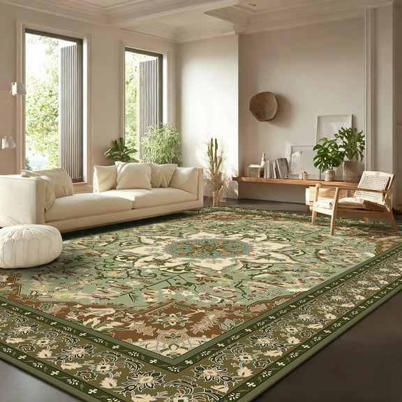Pentantan 6'x9' Area Rugs for Living Room, Boho Vintage Soft Washable Rug with Non Slip Backing for Bedroom, Green