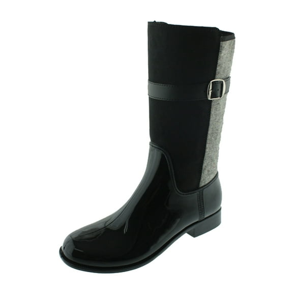 GreenBox Official Women Black with Grey Back Dress Up Fashion Rain Boots Heel Boot
