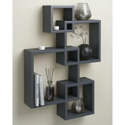 GreenCo Decorative 4 Cube Intersecting Wall Mounted Floating Shelves- Gray Floating Shelves
