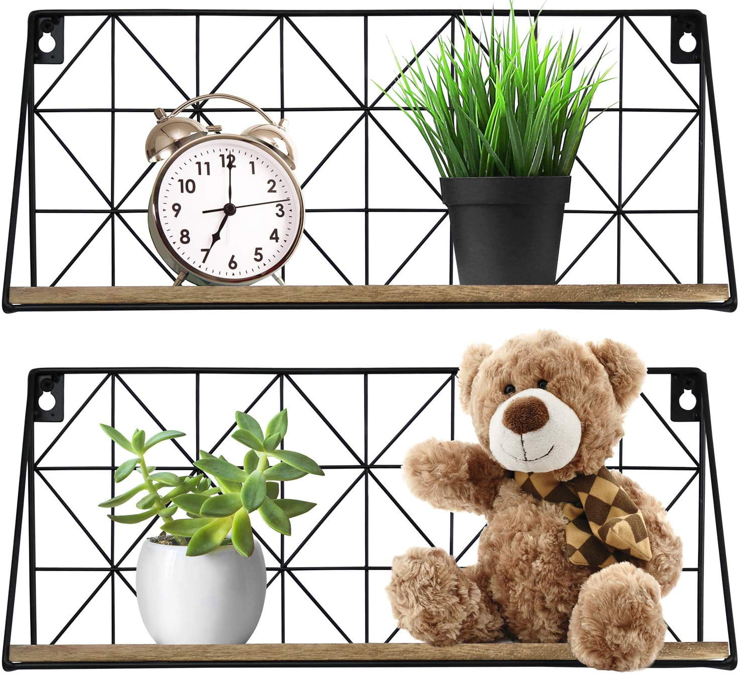 GreenCo Geometric Wall Décor Shelves Wood Floating Shelves