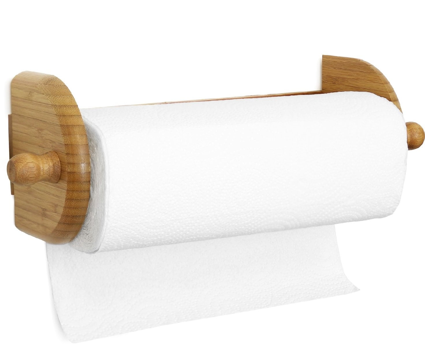 Smart Design Wooden Paper Towel Holder - Fits Standard Size Rolls - Bamboo, Brown