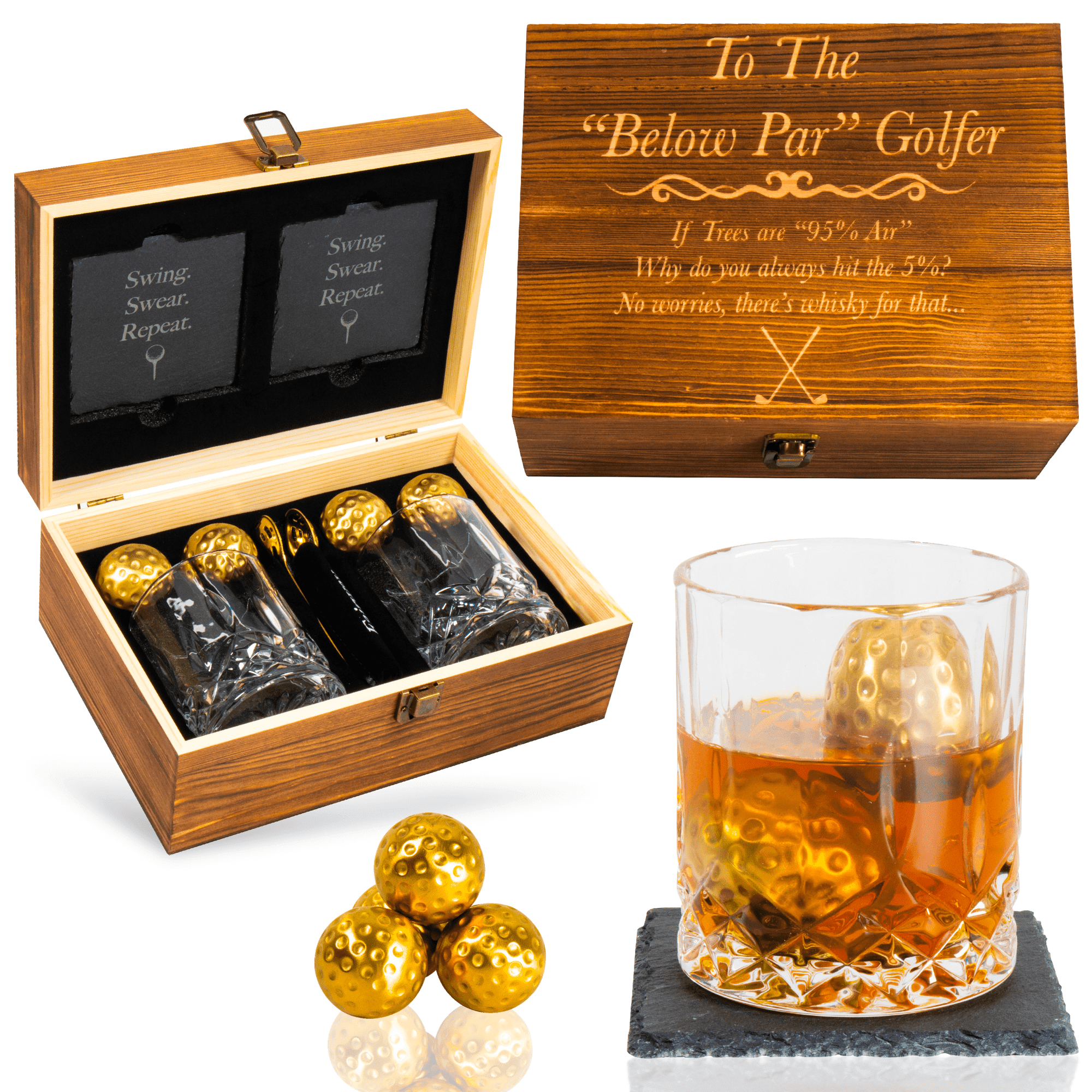 GreenCor Funny Golf Anniversary Gifts for Men, Him, Husband, Friend -  Whiskey Glass Set Engraved 'To The “Below Par” Golfer”' Gifts for Birthday,  Christmas, Friend, Bachelors Party, Anniversary 