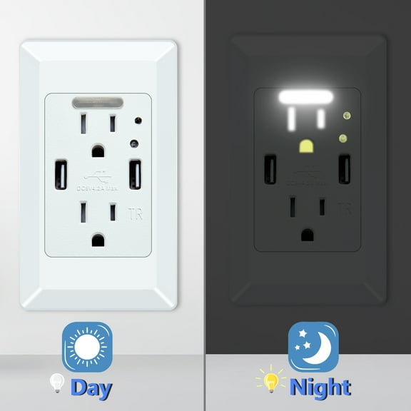 GreenCycle, 15A 125V 1875W White USB Wall Charger Electrical Outlet