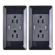 GreenCycle 2PK, 15A 125V 1800W Black Duplex Receptacle Electrical Outlet 2 Piece Pack