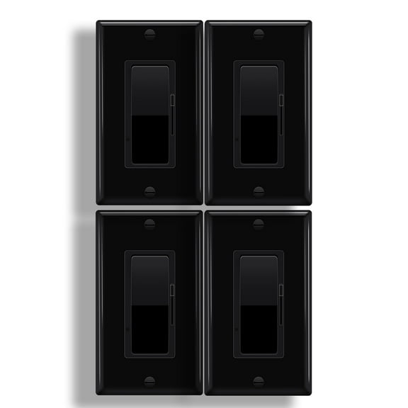 GreenCycle Black Dimmer Light Switch,4PK Single Pole/3 Way Dim Switch for Dimmable 150W LED CFL,600W Halogen and Incandescent,15A 120V,Neutral Wire Not Required,Residential/Commercial,ETL Listed