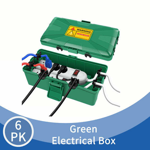 GreenCycle Outdoor Electrical Box, IP54 Waterproof Extension Cord Cover Weatherproof, Protect Outlet, Plug, Socket, Timer, Power Strip, Holiday Light Decoration, 10.3 x 5.9 x 3.7 Inch, Green,6PK