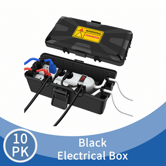 GreenCycle Outdoor Waterproof Electrical Box, IP54 Weatherproof Extension Cord Cover, Protect Outlet, Plug, Socket, Timer, Power Strip, Holiday Light Decoration, 10.3 x 5.9 x 3.7 Inch, Black,10PK