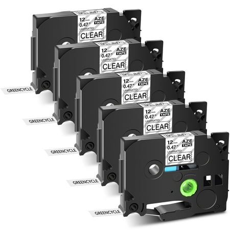 GreenCycle Standard Laminated 1/2" Black on Clear Label Maker Tape - 5 Pack
