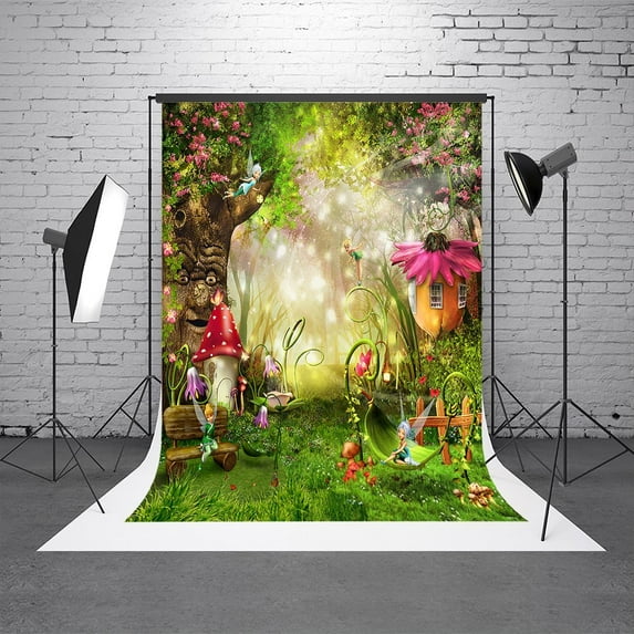 GreenDecor 5X7ft Fairy Tale Forest Mushroom Newborn Photography Background Photo Studio Backdrop
