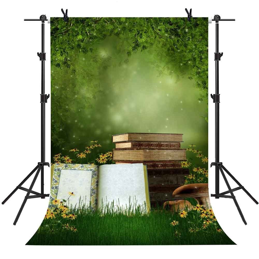 Back Drop Book GreenDecor 5x7Ft Book Backdrop Cartoon Style Tree Mushroom Background ...