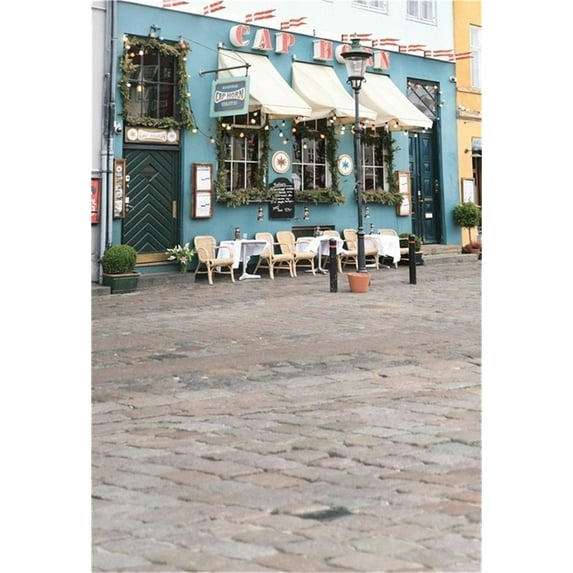 GreenDecor 5x7ft Artistic Background Girl Photography Backdrops Wedding Street Shop Outdoor Chairs Road Lamp Brick Floors Adult Child Portrait Scene V