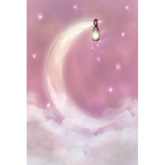 GreenDecor 5x7ft Backdrop Photography Background Sweet Pink Moon Sky Clouds Elf Light Scene Dreamlike theme Photography Studio Background Photo Props