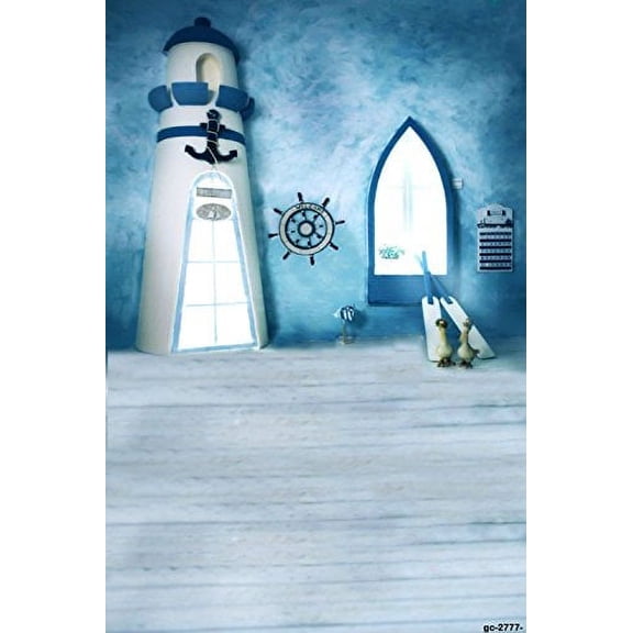 GreenDecor 5x7ft Backdrops Photos for Children Studio Props Blue Wall with Castle with Window