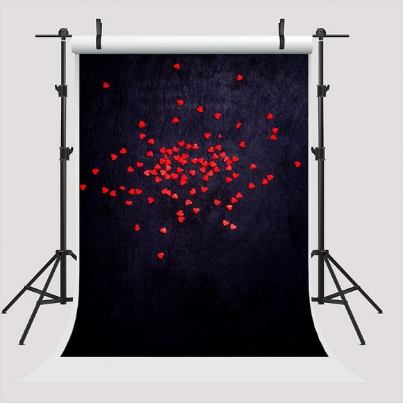 GreenDecor 5x7ft Black with Red Heart Valentine's Day Photo Backdrops Solid Background for Photography Wedding Studio Photo Backgrounds